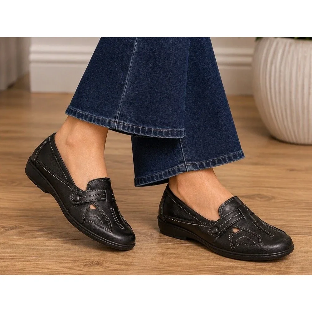 Earth Origins by Earth Womens Sadie Size 10N Leather Black Loafer Slip On Shoes